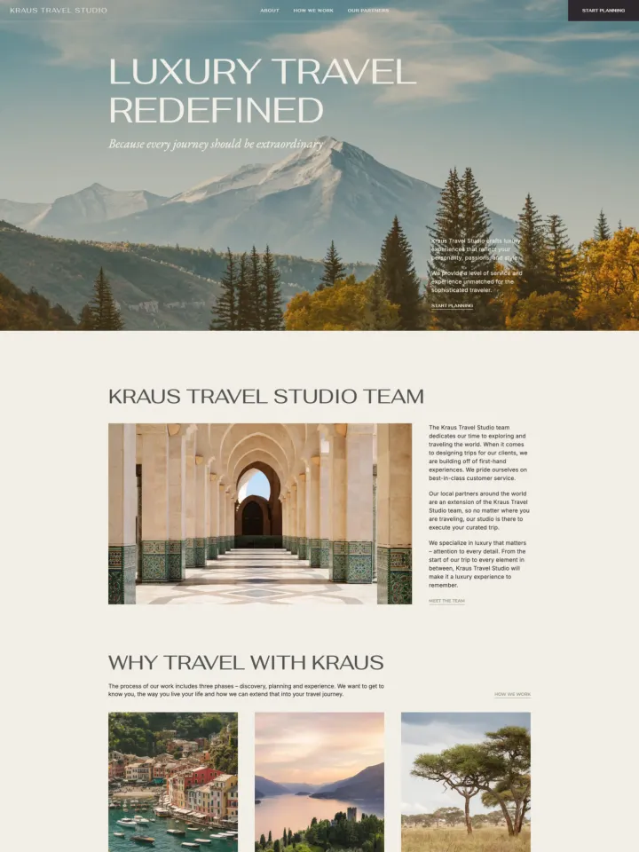 Kraus Travel Studio website