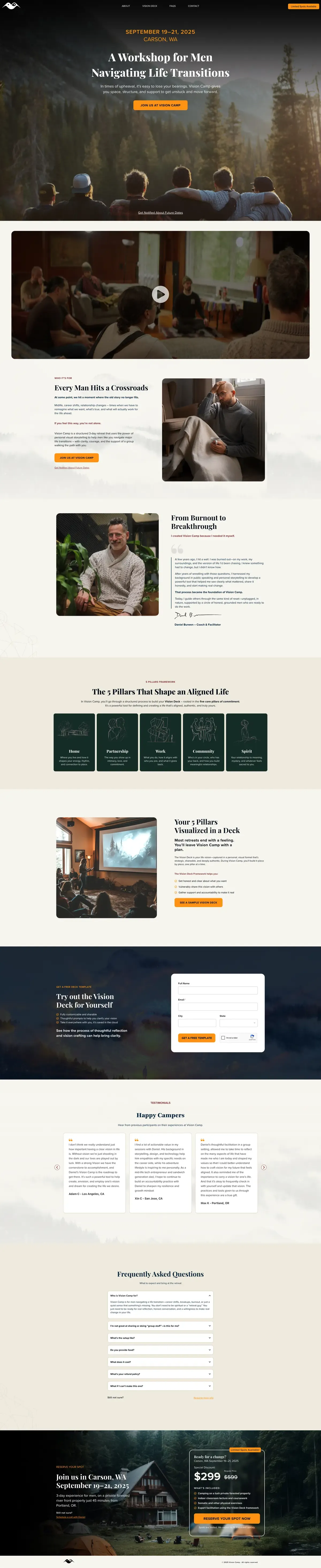 Vision Retreat website — full homepage