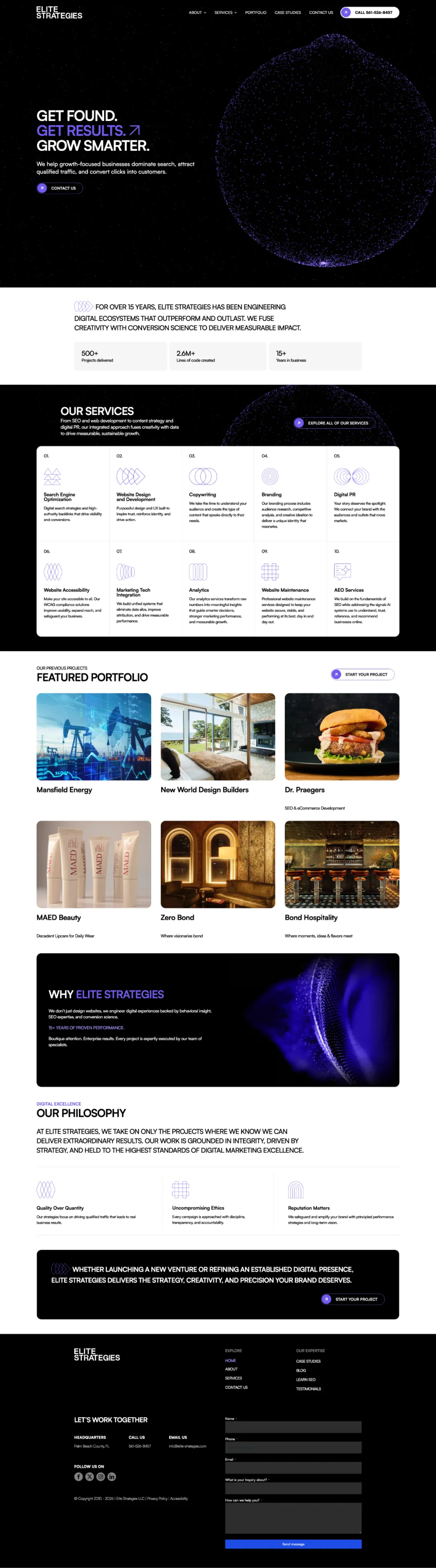 Elite Strategies website — full homepage