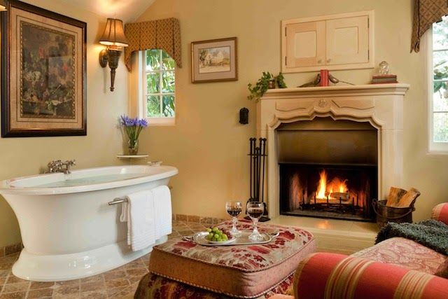 Photo of Old Monterey Inn - Brighstone Suite, Jacuzzi Bathtub in room, Sitting area by the fireplace