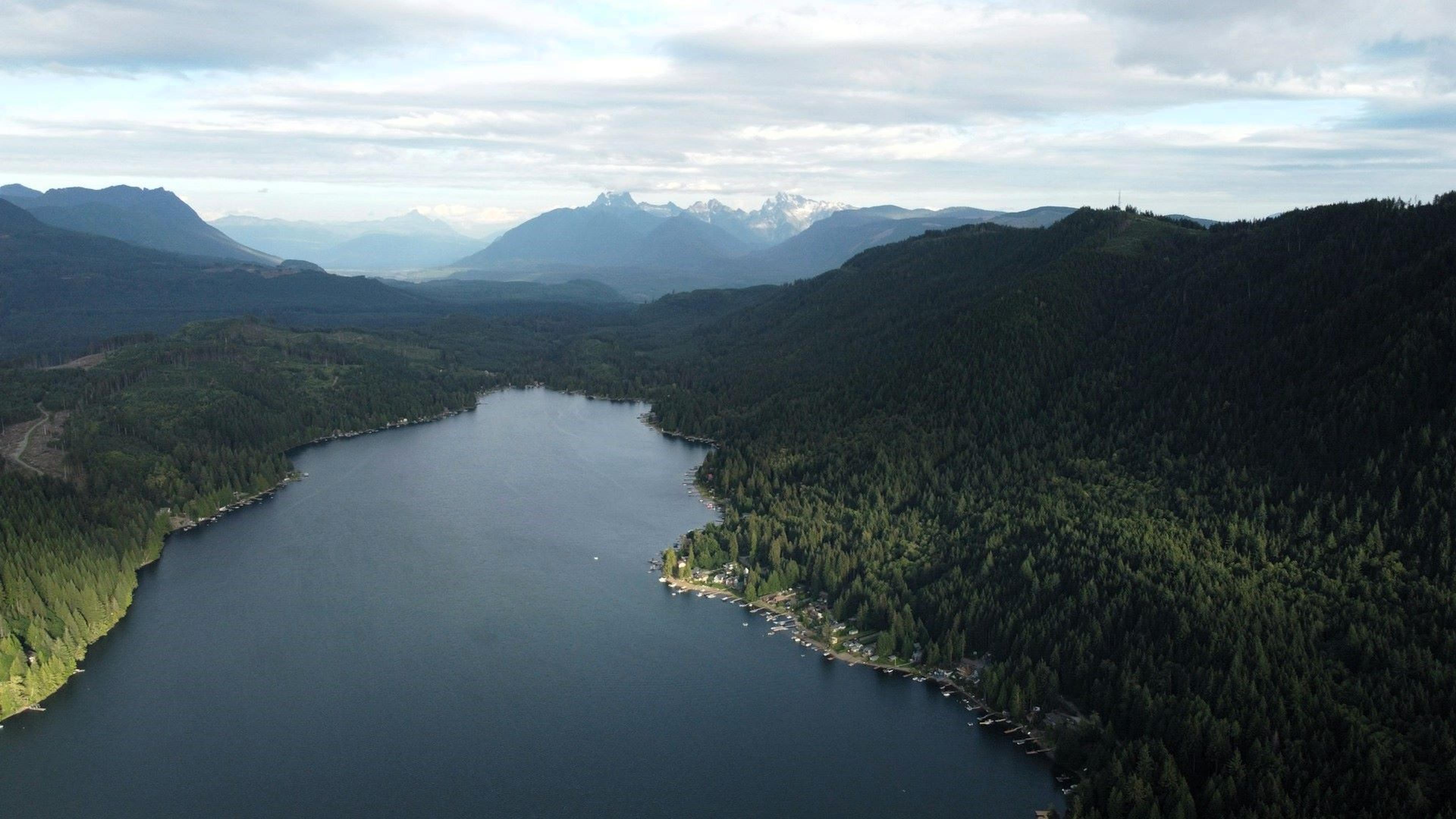 Aerial view of Lake Cavanaugh near Arlington, Washington