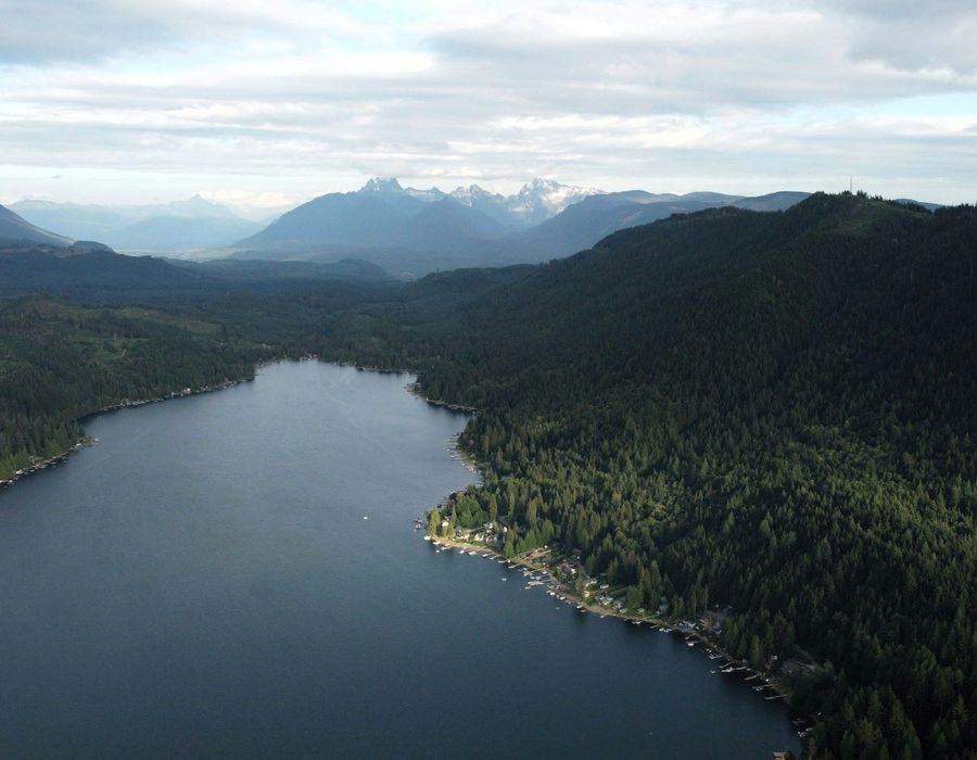 Aerial view of Lake Cavanaugh near Arlington, Washington