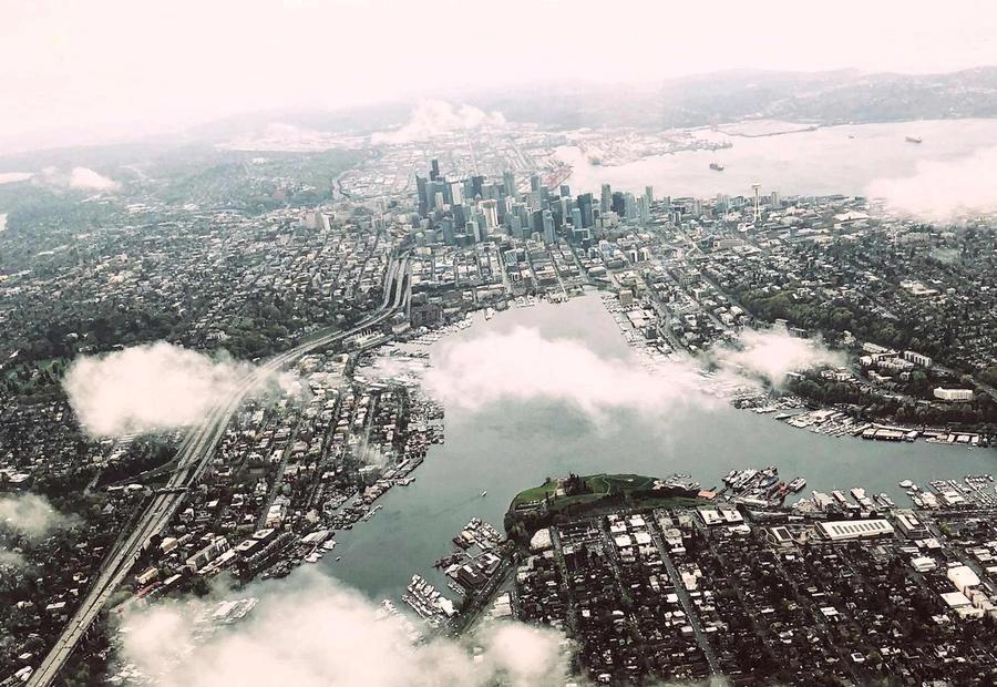 Aerial view of Seattle–Tacoma–Bellevue metropolitan area that Kent, WA, is a Part of