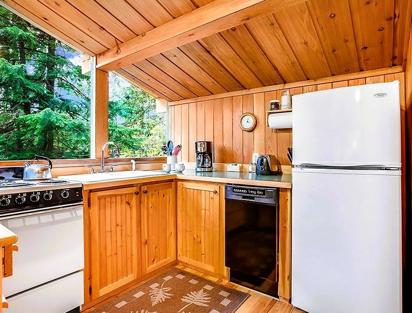 Photo of Deep Forest Cabins - Maplewild Cabin, kitchen with stove, refrigerator, dishwasher, microwave