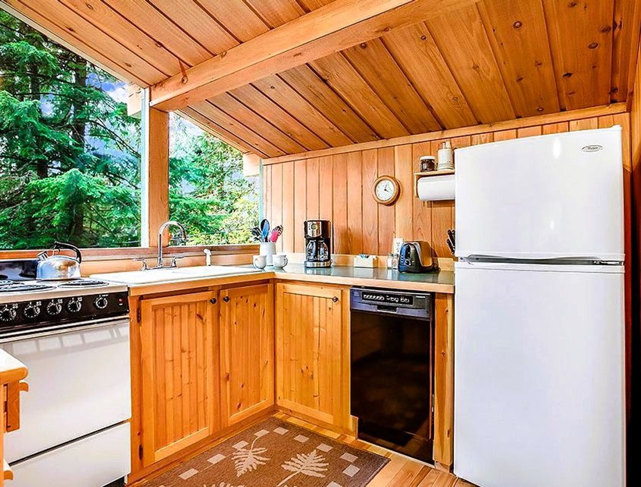 Photo of Deep Forest Cabins - Maplewild Cabin, kitchen with stove, refrigerator, dishwasher, microwave