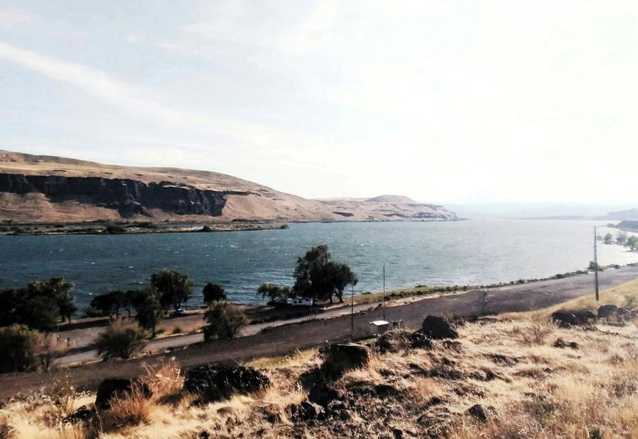 Columbia Gorge river view from The Dalles, OR, USA