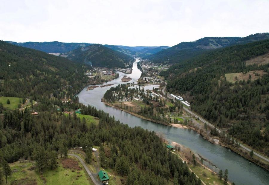 An arial view of Orofino and Clearwater River, Idaho, USA