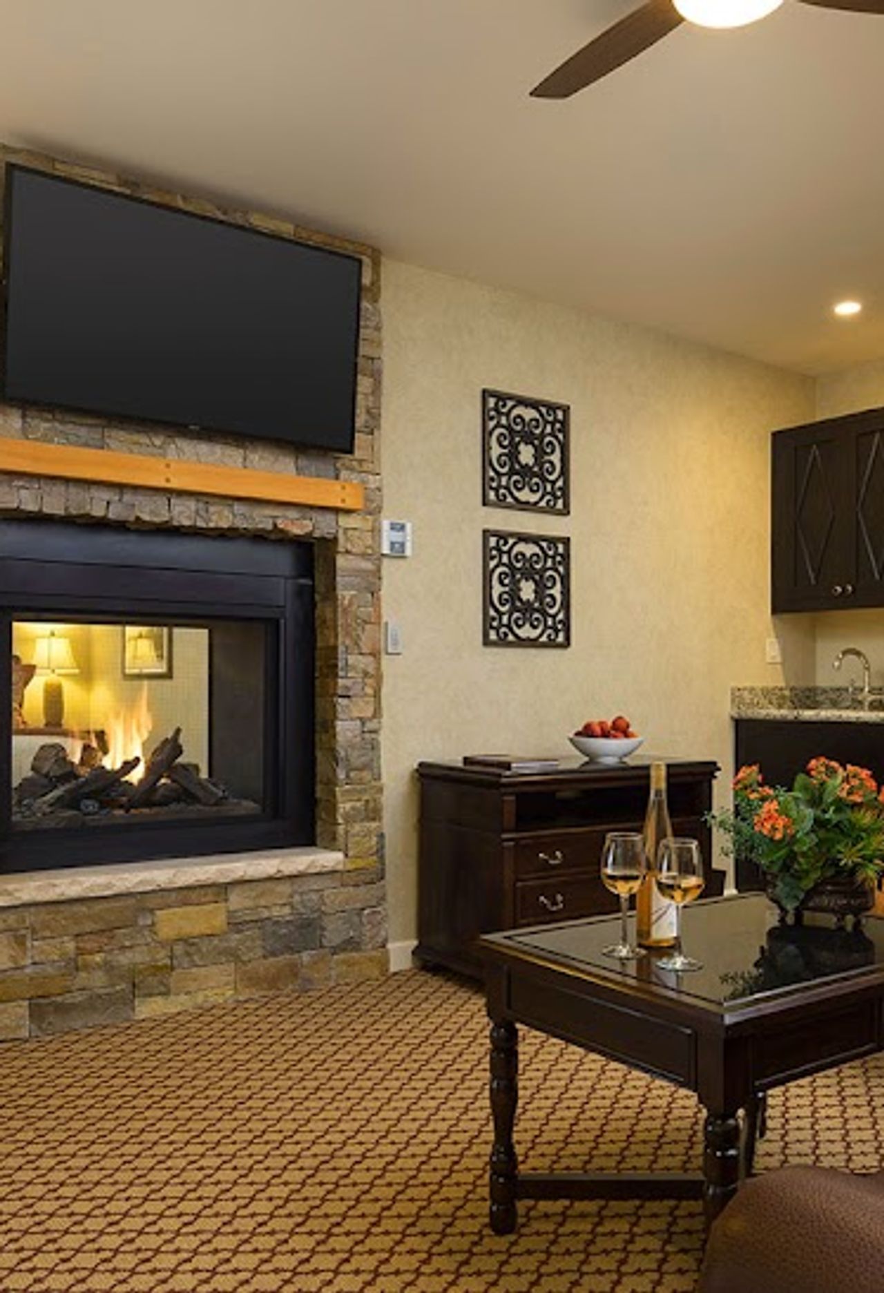 Photo of Casa Munras Garden Hotel & Spa - Junior Suite With Sofa Bed, Fireplace, Separate Living area, 2 55" Flat TVs, large bathroom with a walk-in shower, separate tub, and double vanity