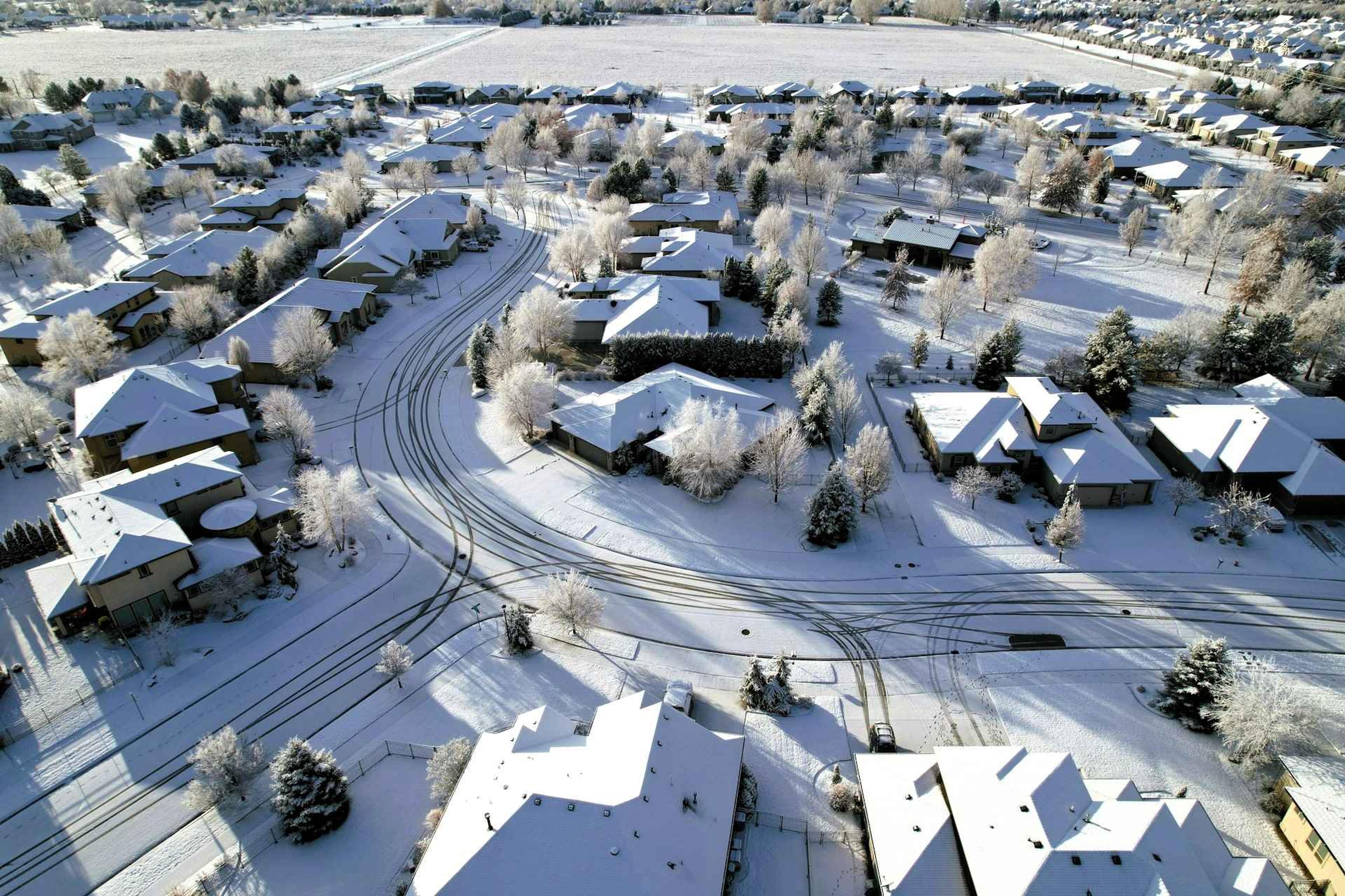 An aerial view of a Eagle, Idaho, in winter