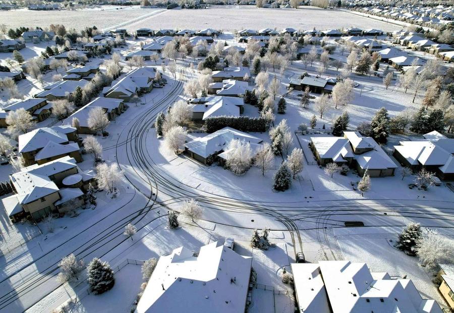 An aerial view of a Eagle, Idaho, in winter