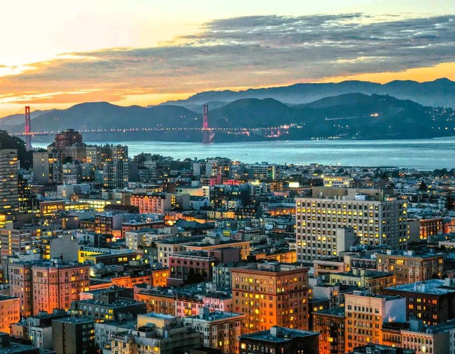 San Francisco & the Golden Gate Bridge at dusk
