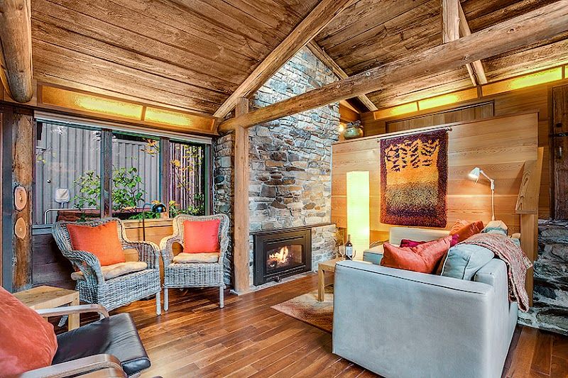 Photo of Deep Forest Cabins - Maplewild Cabin, Living room area, Fireplace, Sofa