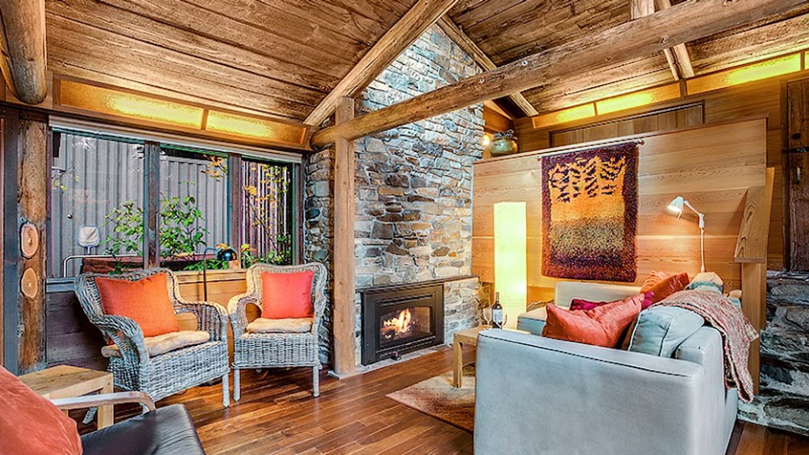 Photo of Deep Forest Cabins - Maplewild Cabin, Living room area, Fireplace, Sofa