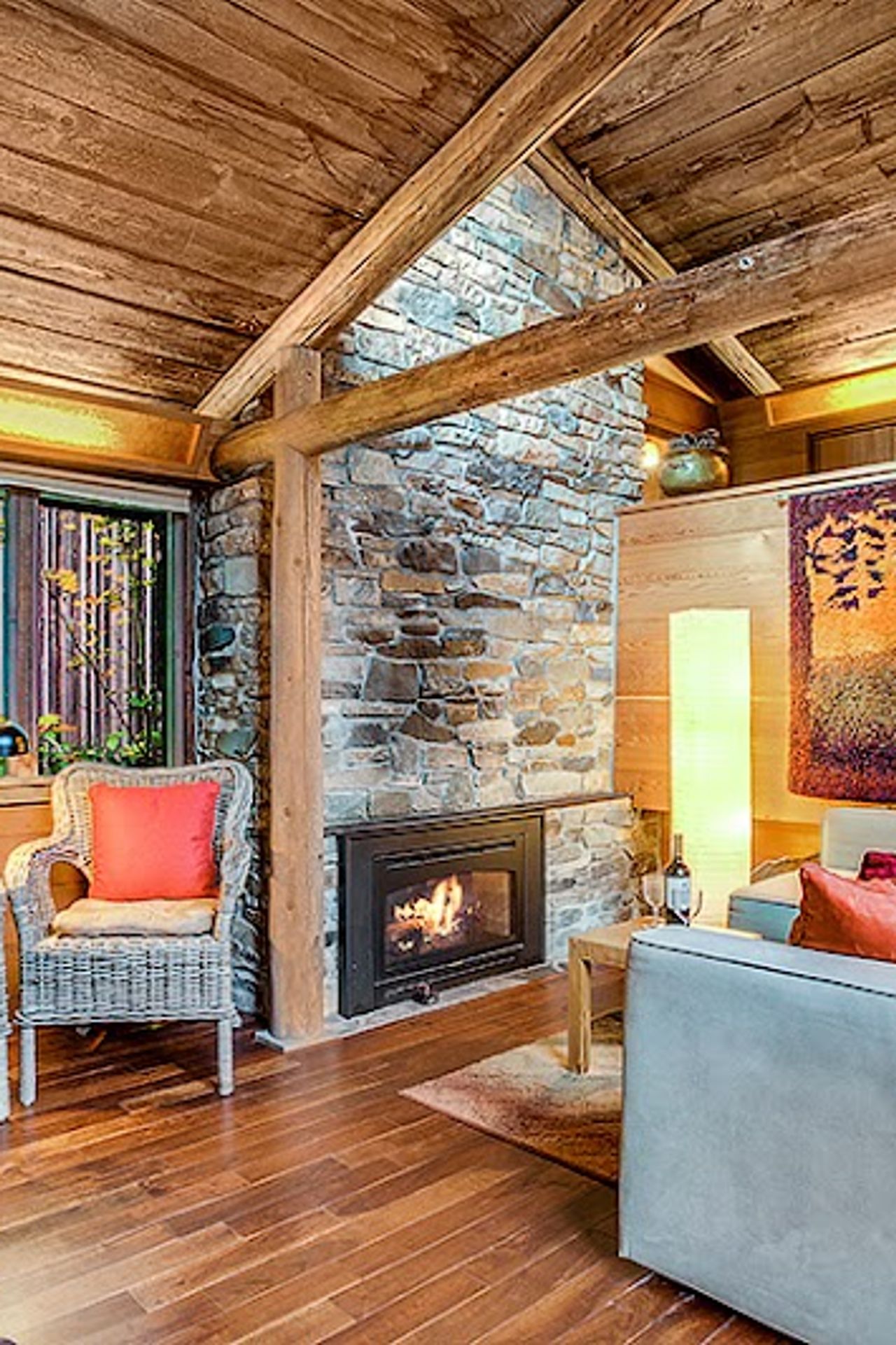 Photo of Deep Forest Cabins - Maplewild Cabin, Living room area, Fireplace, Sofa