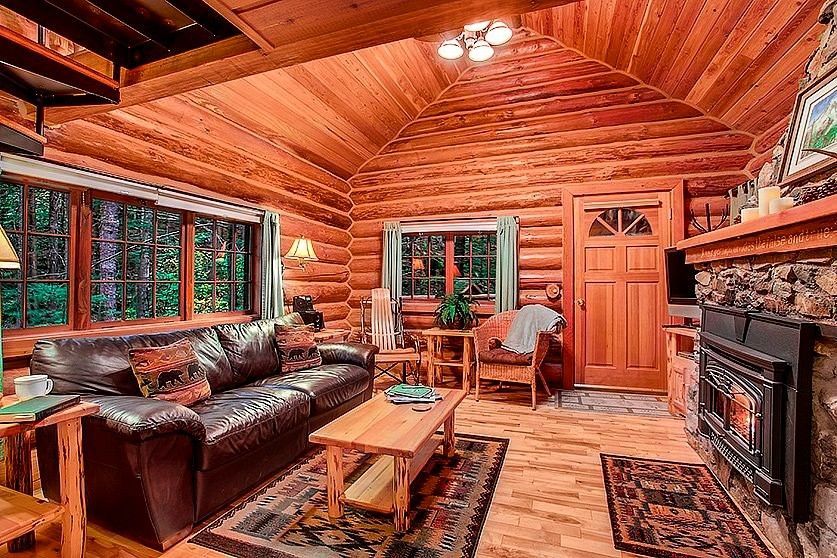 Photo of Deep Forest Cabins - Mt Home Log Cabin, Living room, fireplace, sofa