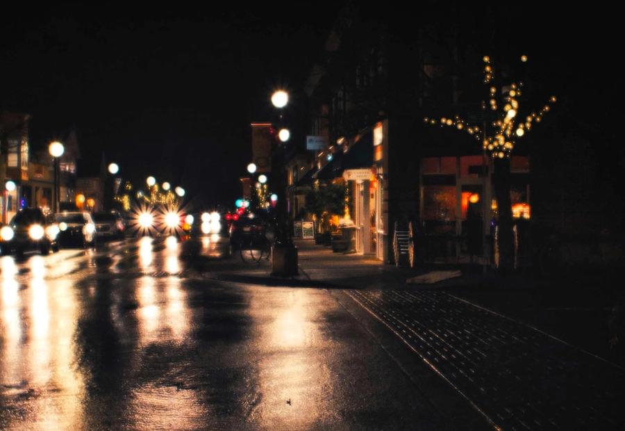 Nighttime wet street in Gresham, OR, USA