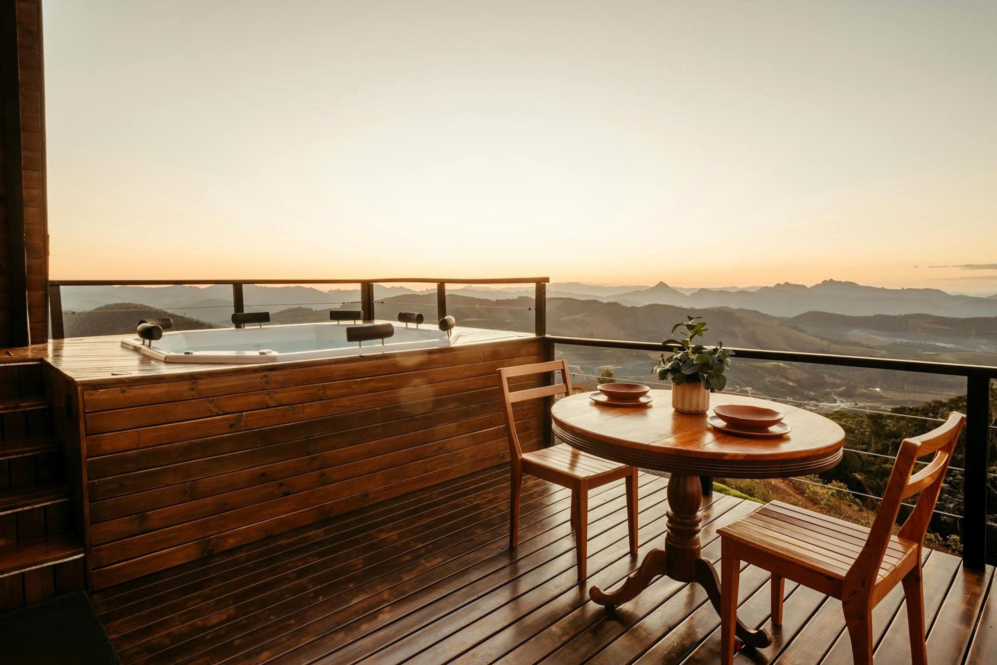 Wooden Balcony with Viewpoint on Mountains