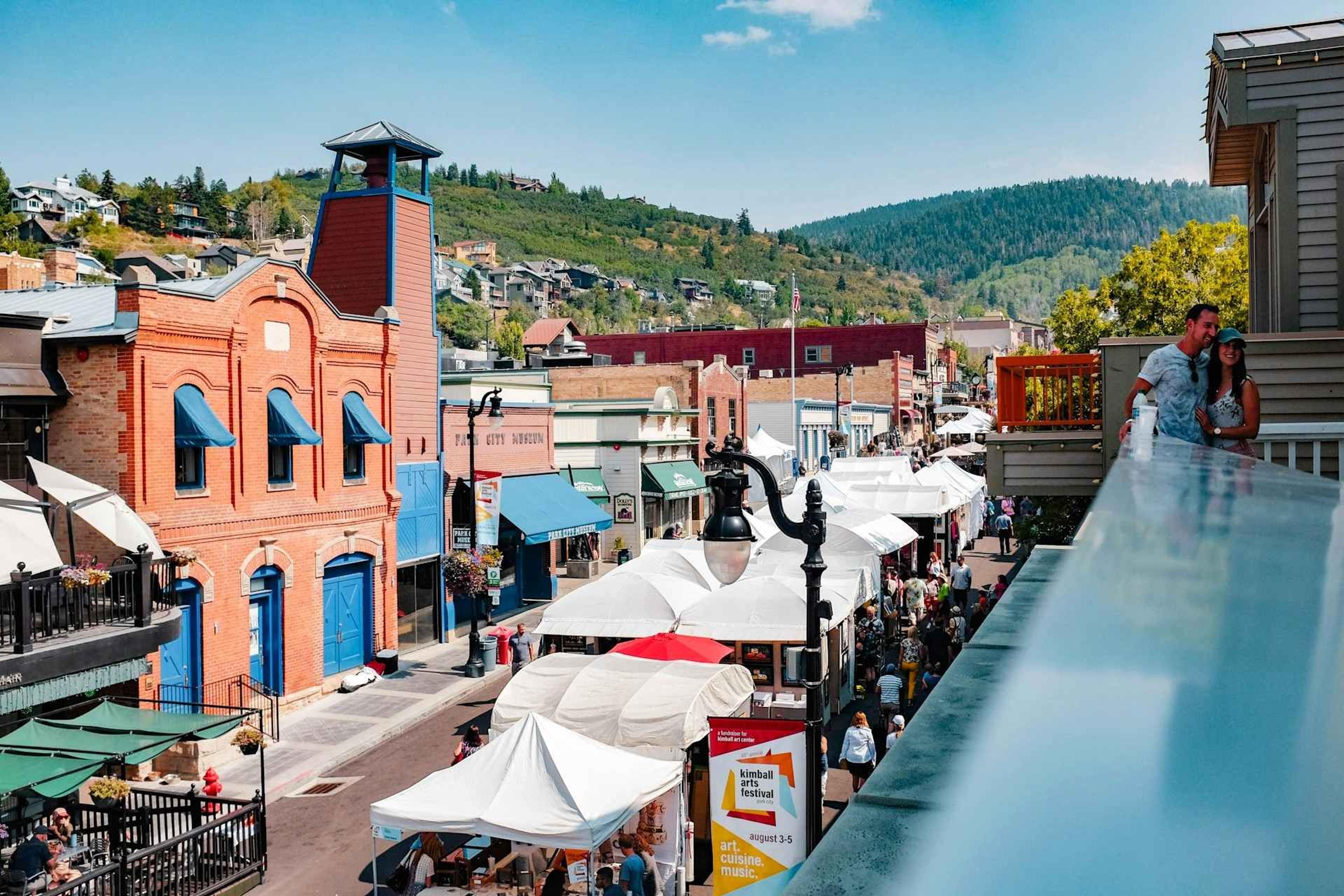  Man and Woman taking a selfie on Main Street, Park City, United States