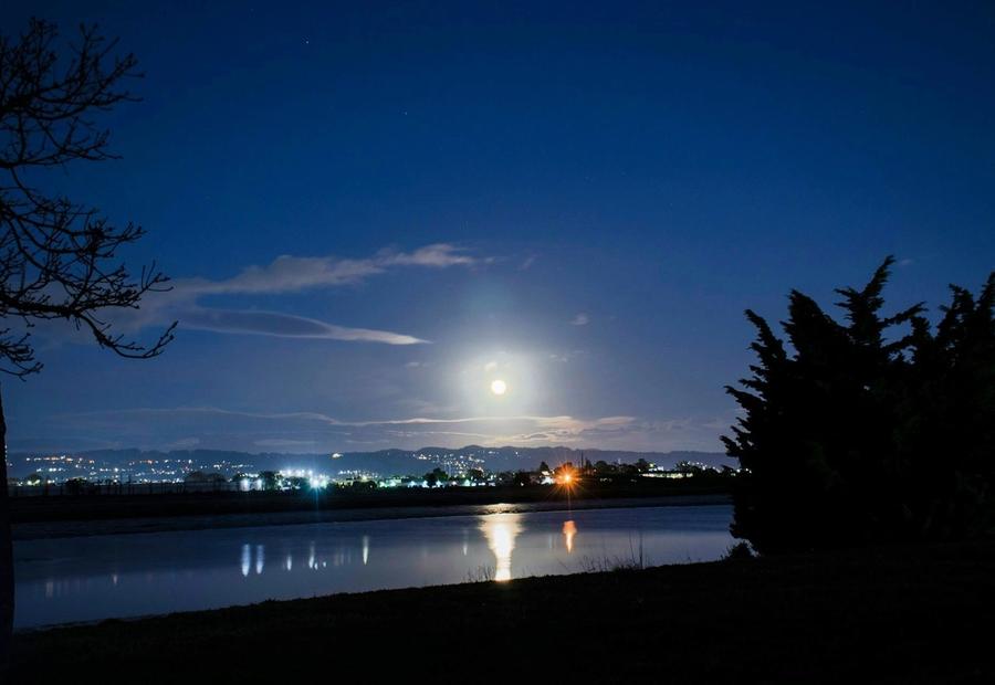 A fool moon in the night sky over San Leandro, CA, USA