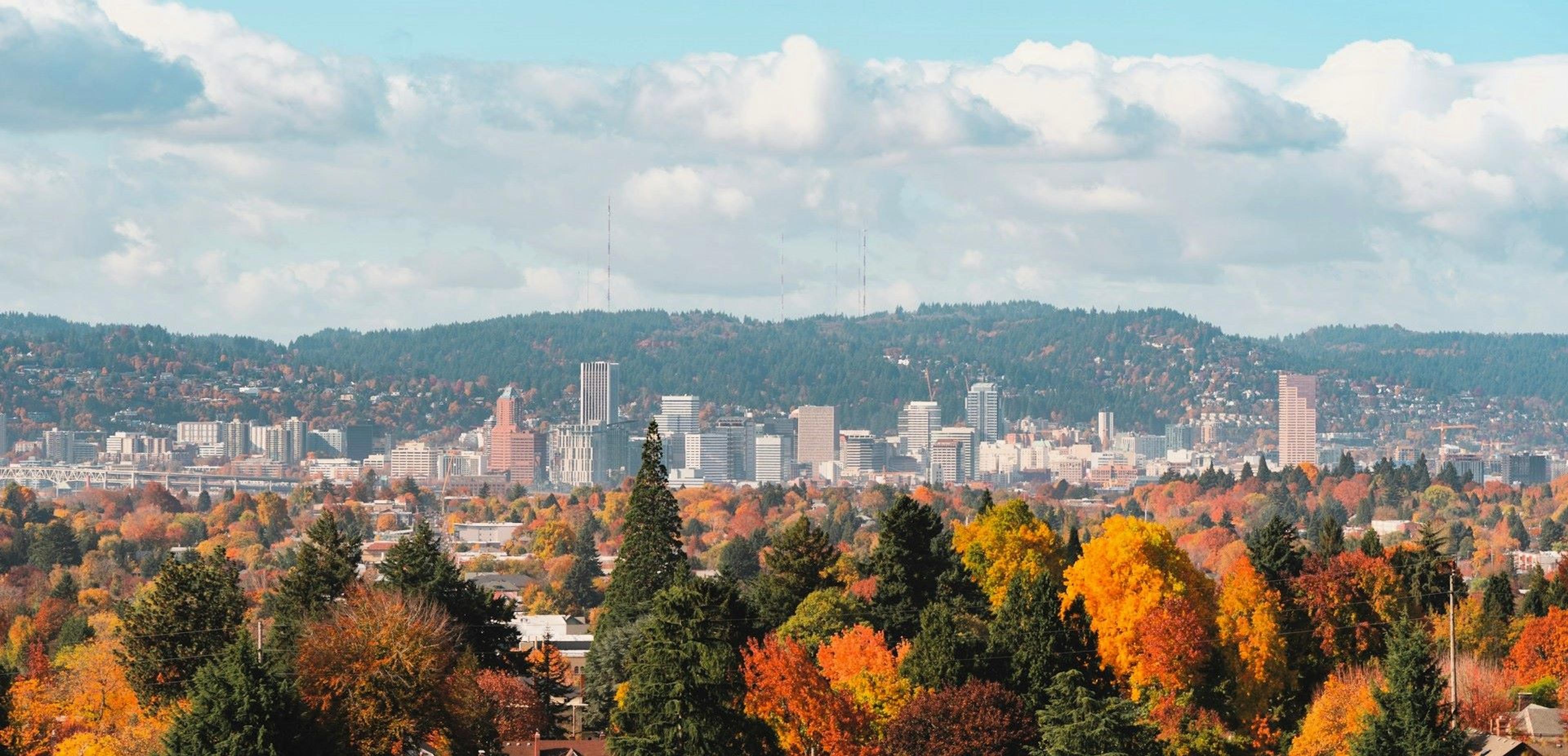 Fall brings browns, reds, yellows and gold to Portland, Oregon.