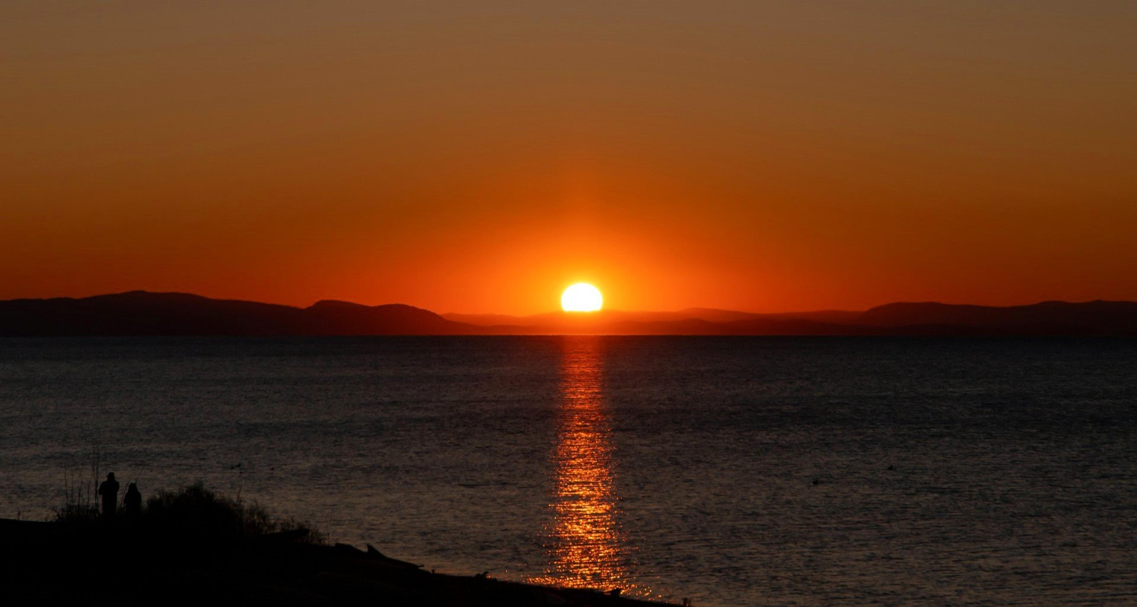 Sunset over the Gulf Islands, taken from the beach at Semiahmoo, Douglas, Blaine, Washington, USA