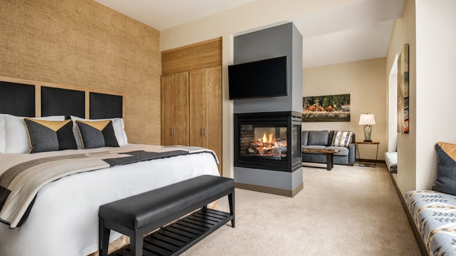 Photo of Inn at the 5th Eugene - Suite, Separate bedroom and living area, King Bed, Fireplace