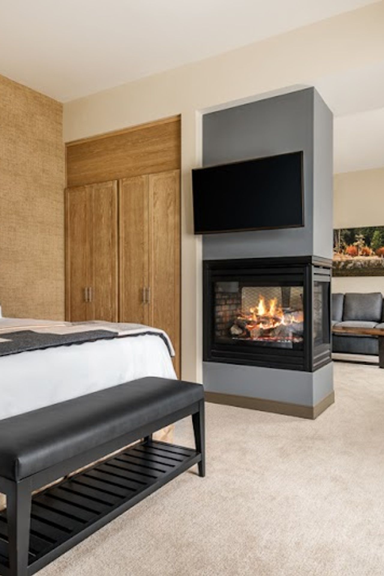 Photo of Inn at the 5th Eugene - Suite, Separate bedroom and living area, King Bed, Fireplace