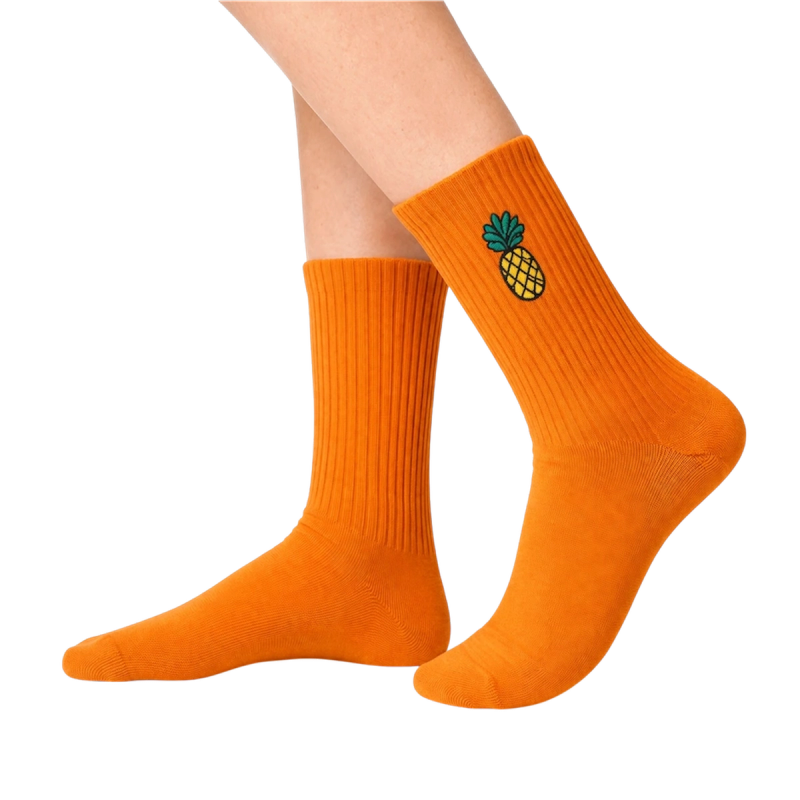 Orange Embroidered Pineapple Socks