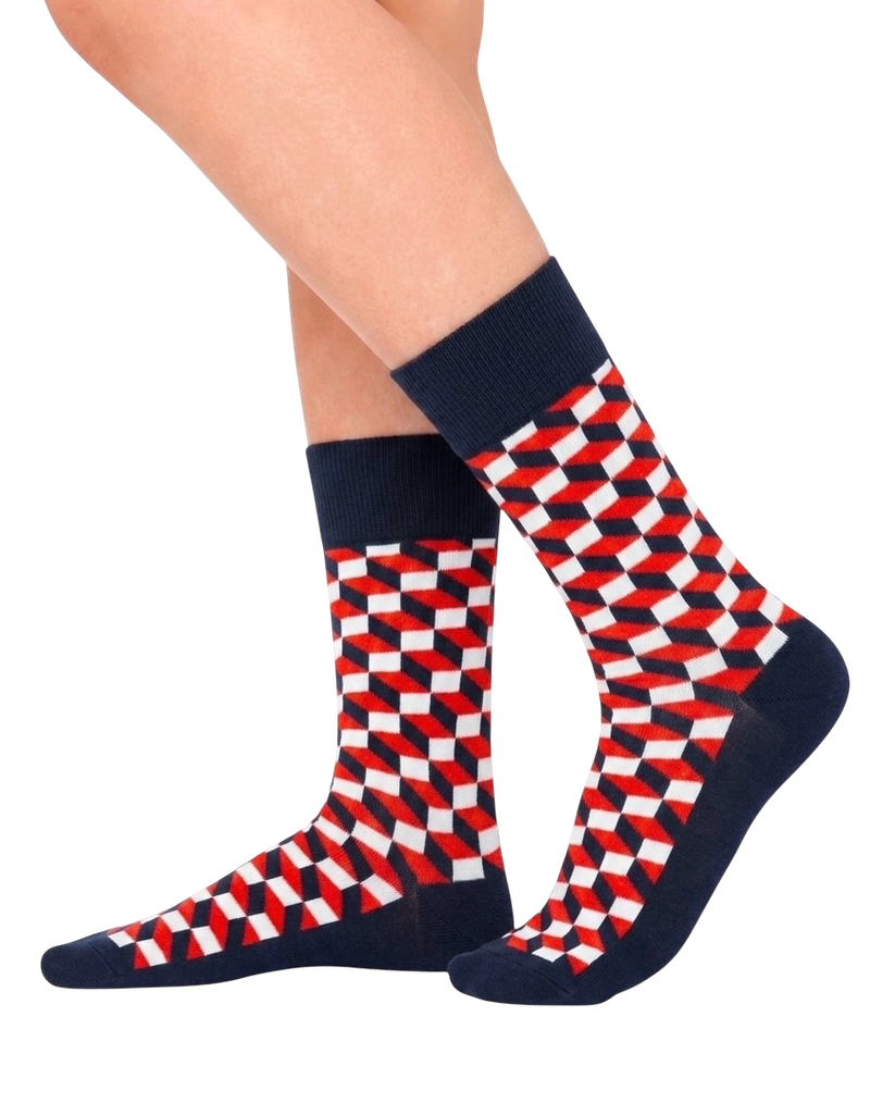 Navy Blue, Red and White 3D Socks