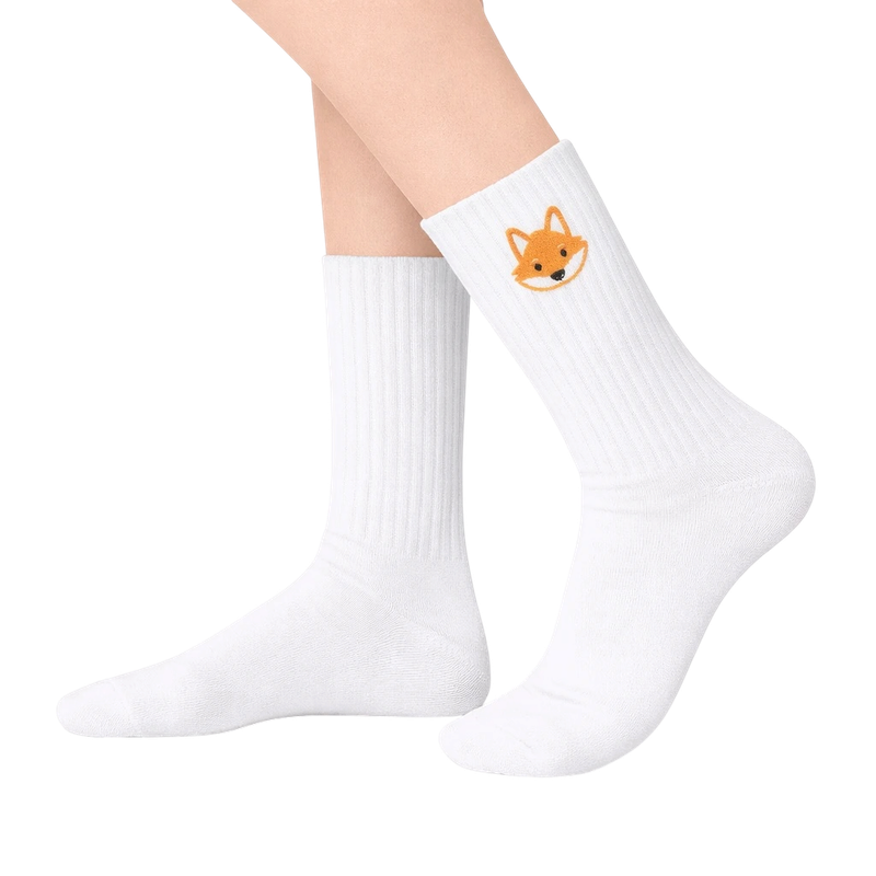 White Fox Embroidered Socks