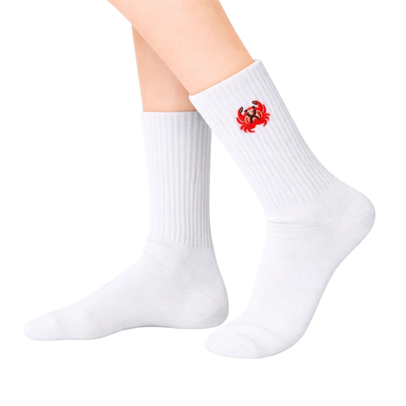 White Crab Embroidered Socks