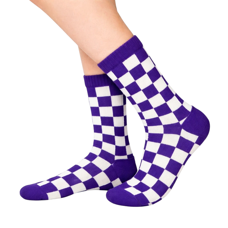 Purple and White Checkered Socks