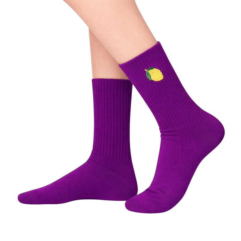 Purple Embroidered Lemon Socks