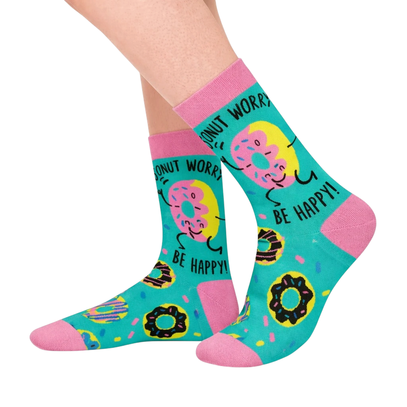 Blue Donut Worry Be Happy Socks