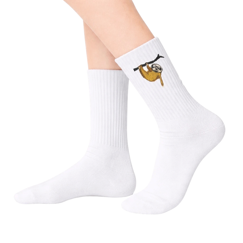 White Sloth Embroidered Socks