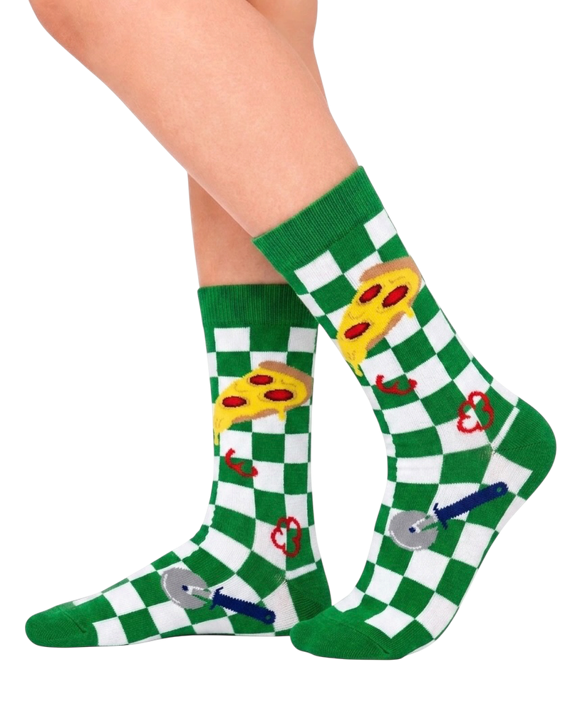 Green and White Checkered Pizza Socks