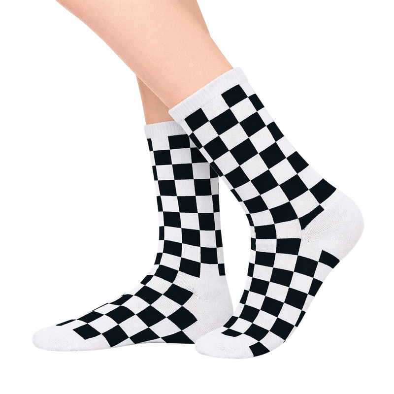White and Black Checkered Socks