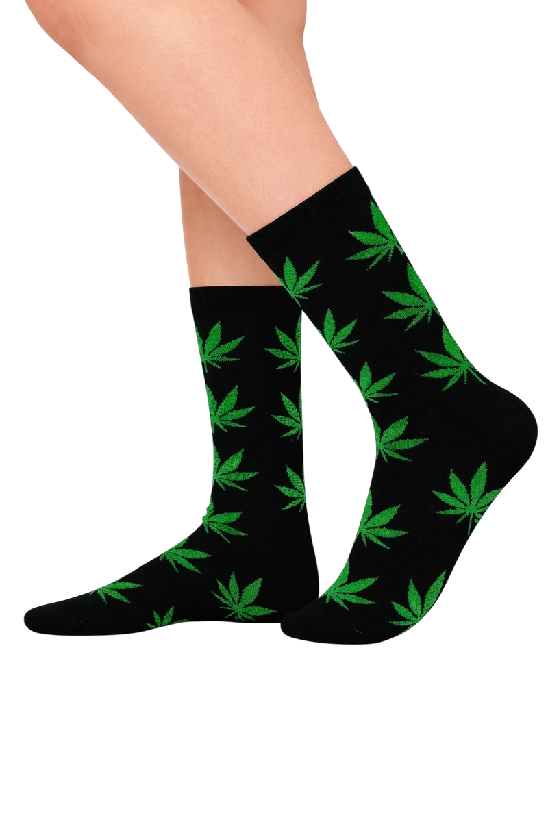 Black Green Weed Leaf Socks