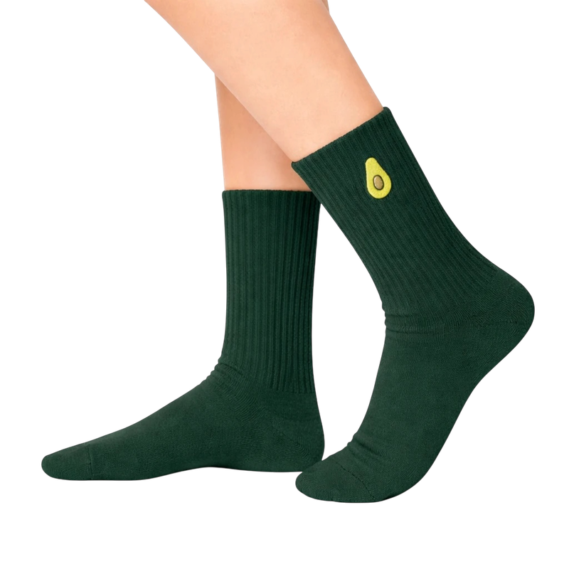 Dark Green Embroidered Avocado Socks