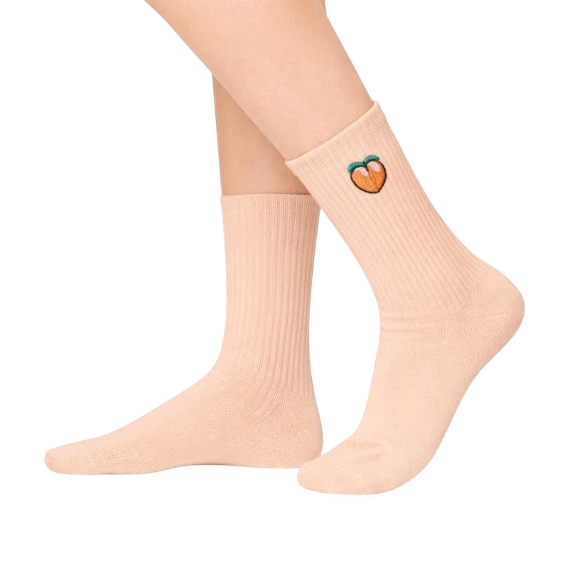 Beige Embroidered Peach Socks
