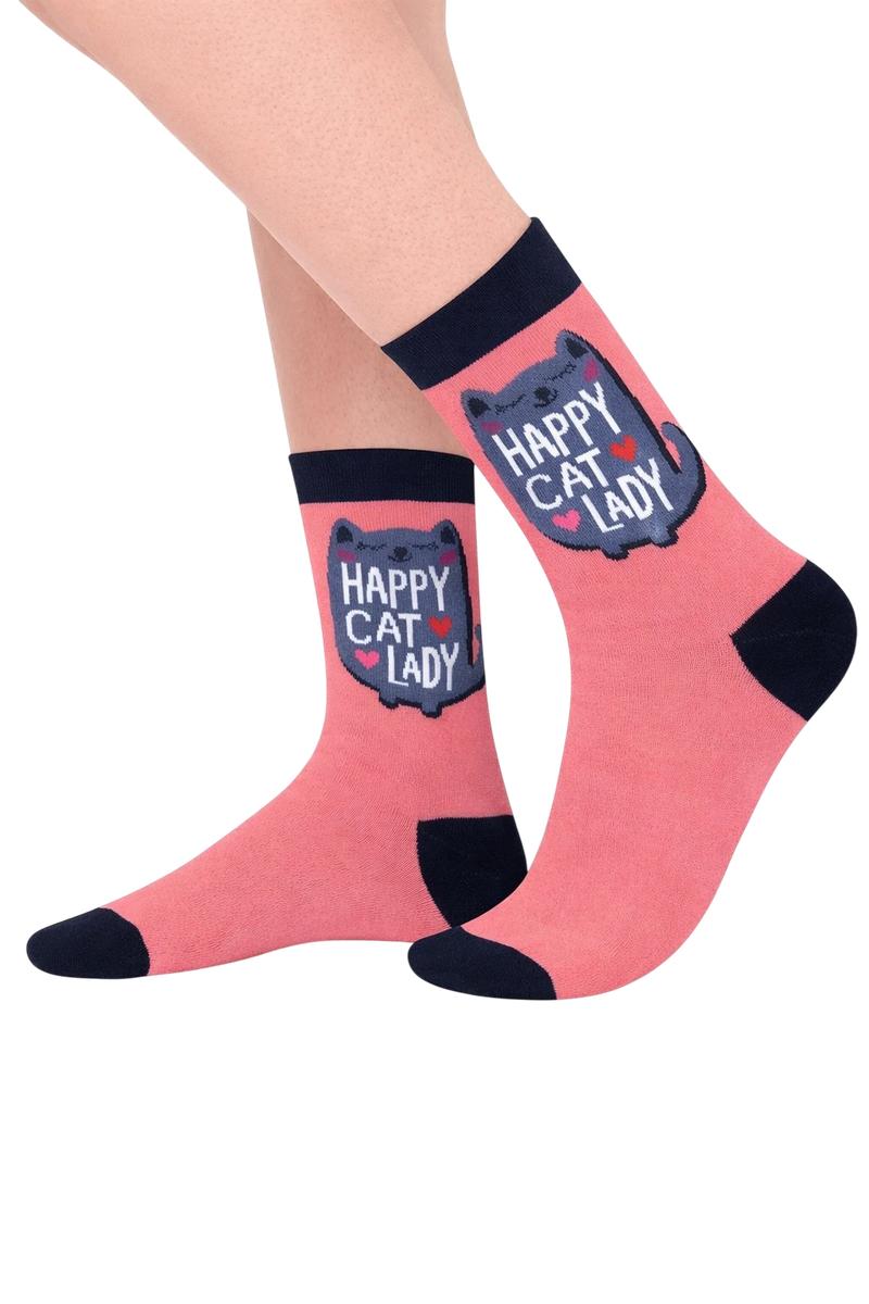 Pink and Black "Happy Cat Lady" Socks