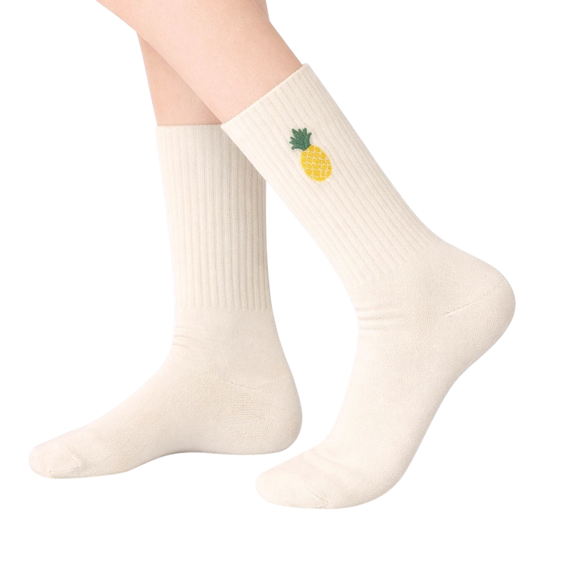 Cream Embroidered Pineapple Socks
