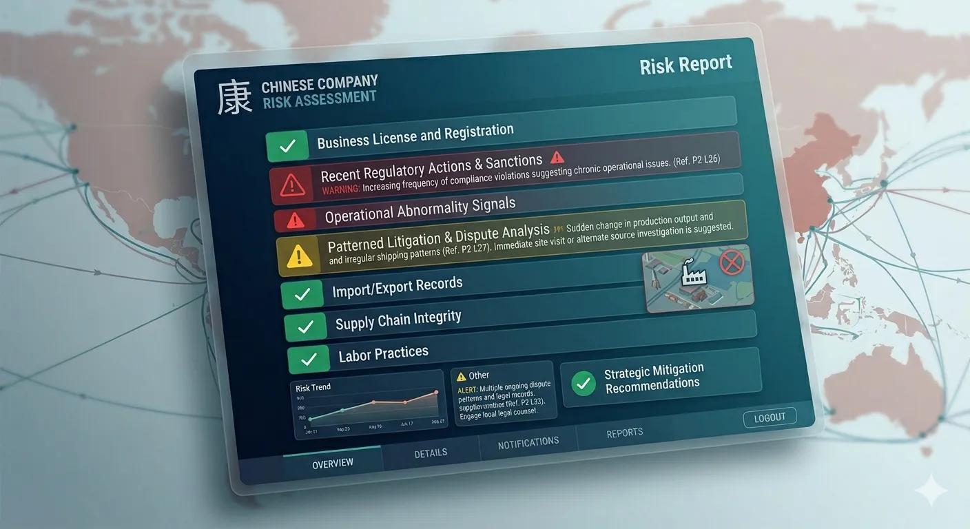 A digital company-risk verification report for a Chinese supplier.