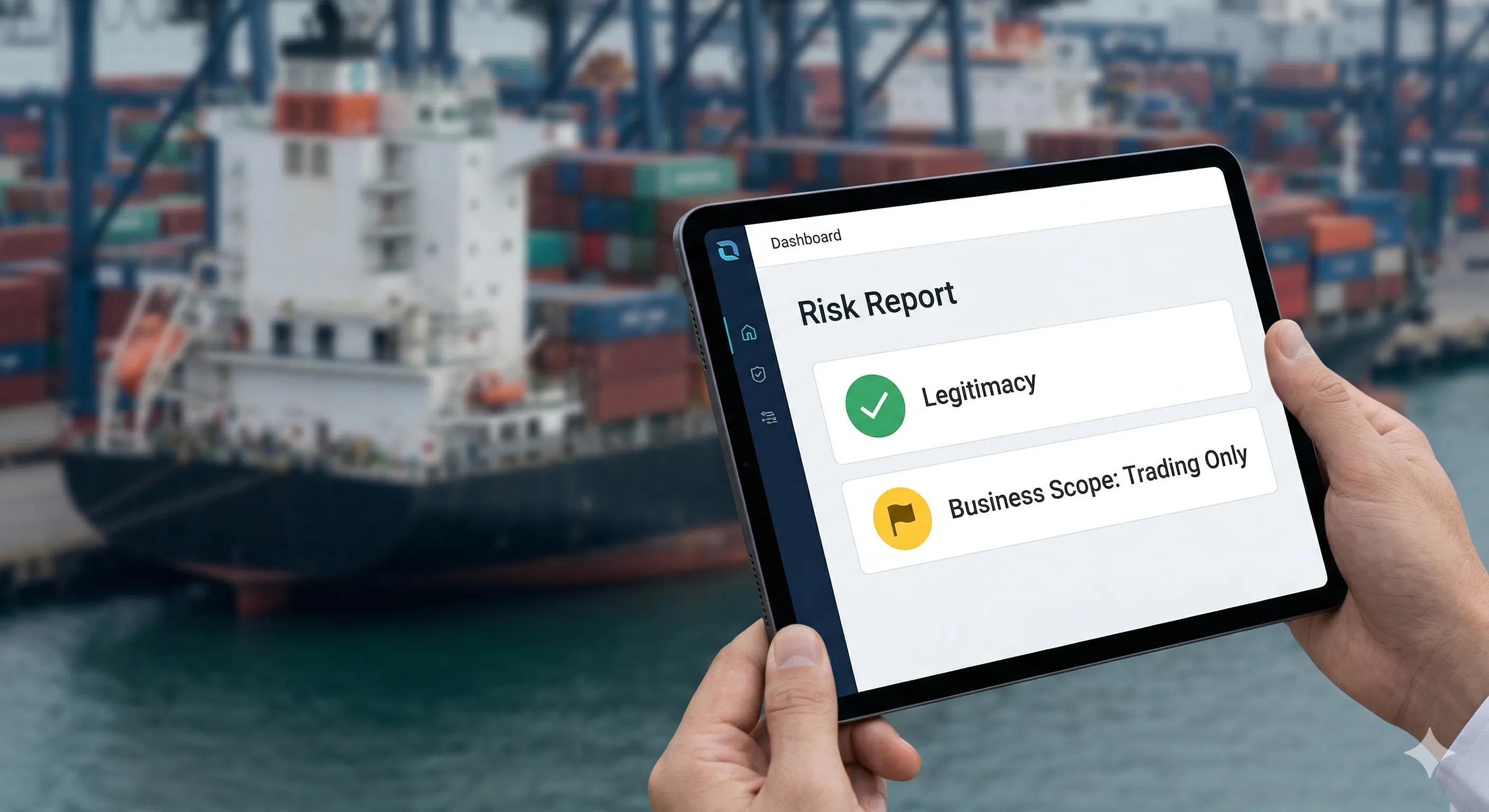 Digital dashboard showing Chinese company verification data.