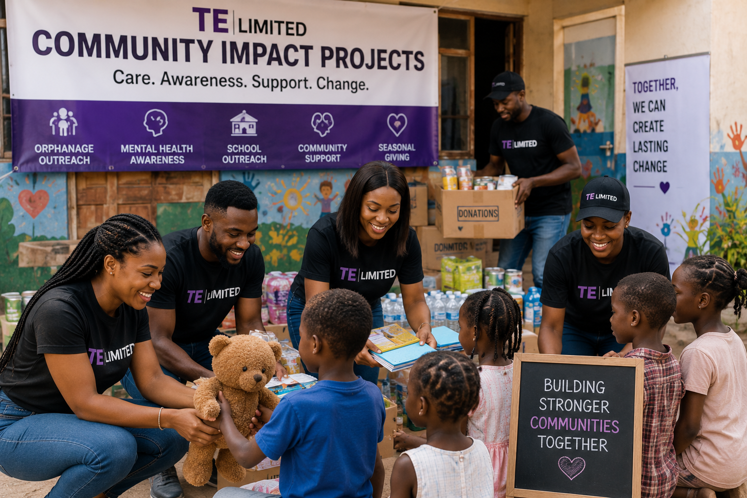 Community Impact Projects creating positive social change through orphanage outreach, mental health awareness, school engagement, community support, and charitable initiatives.