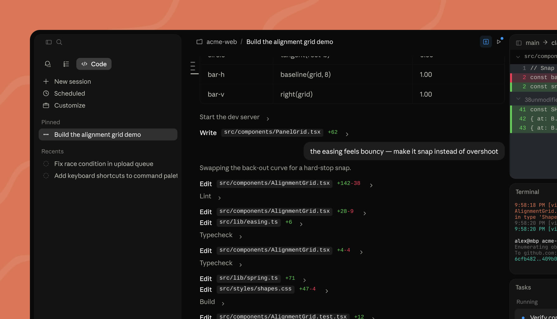 Claude Code terminal interface showing agentic coding across multiple files