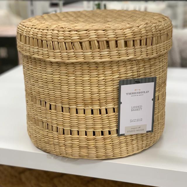 11" x 9" Oval Decorative Lidded Open Weave Basket Natural - Threshold™ designed with Studio McGee