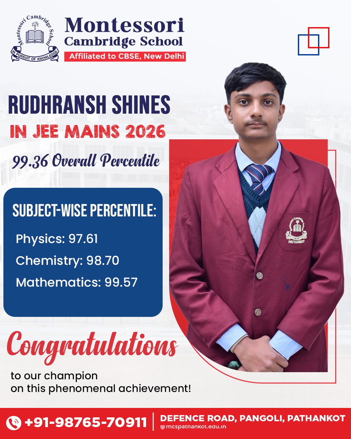 99.36 Percentile in JEE Mains 2026 —