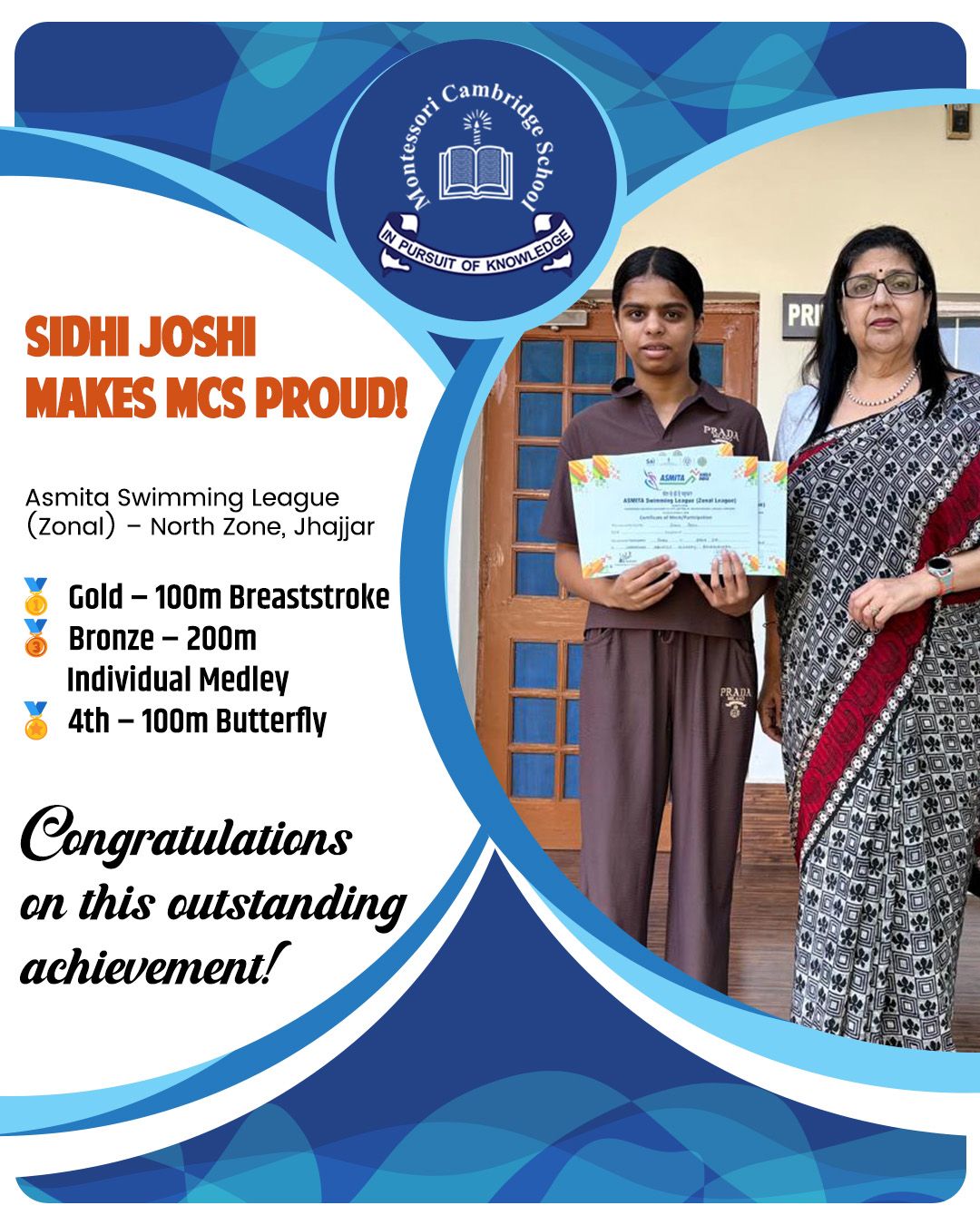 Sidhi Joshi Makes MCS Pathankot Proud at Asmita Swimming League 🏆🌟