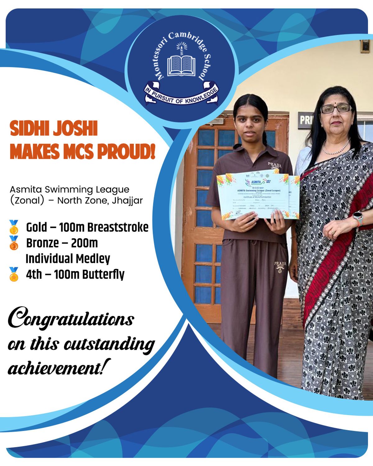 Sidhi Joshi Makes MCS Pathankot Proud at Asmita Swimming League 🏆🌟